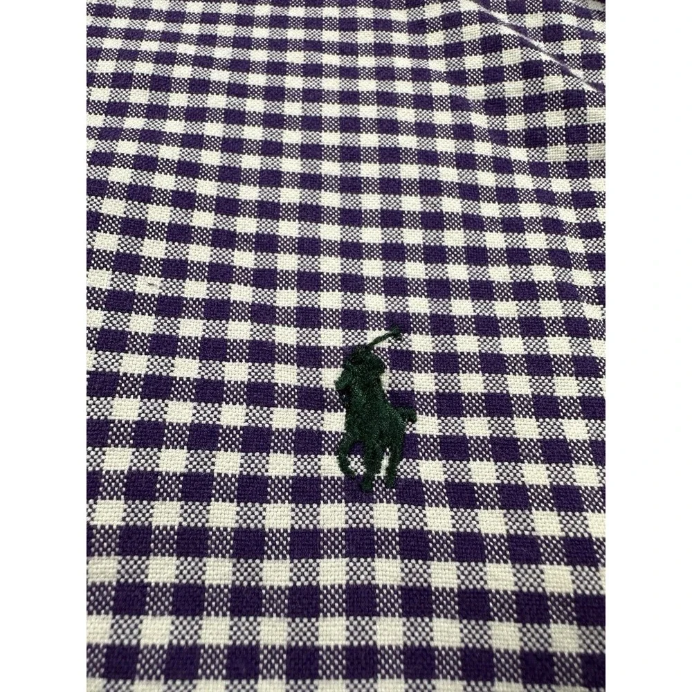Polo Ralph Lauren Custom Fit Gingham Button Down Shirt Purple White Mens‎ Medium